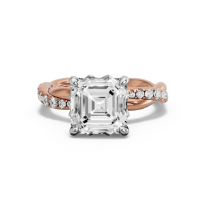 Image for Asscher Lotus Basket Ring with Rope Pave band