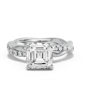 Image for Asscher Lotus Basket Ring with Rope Pave band