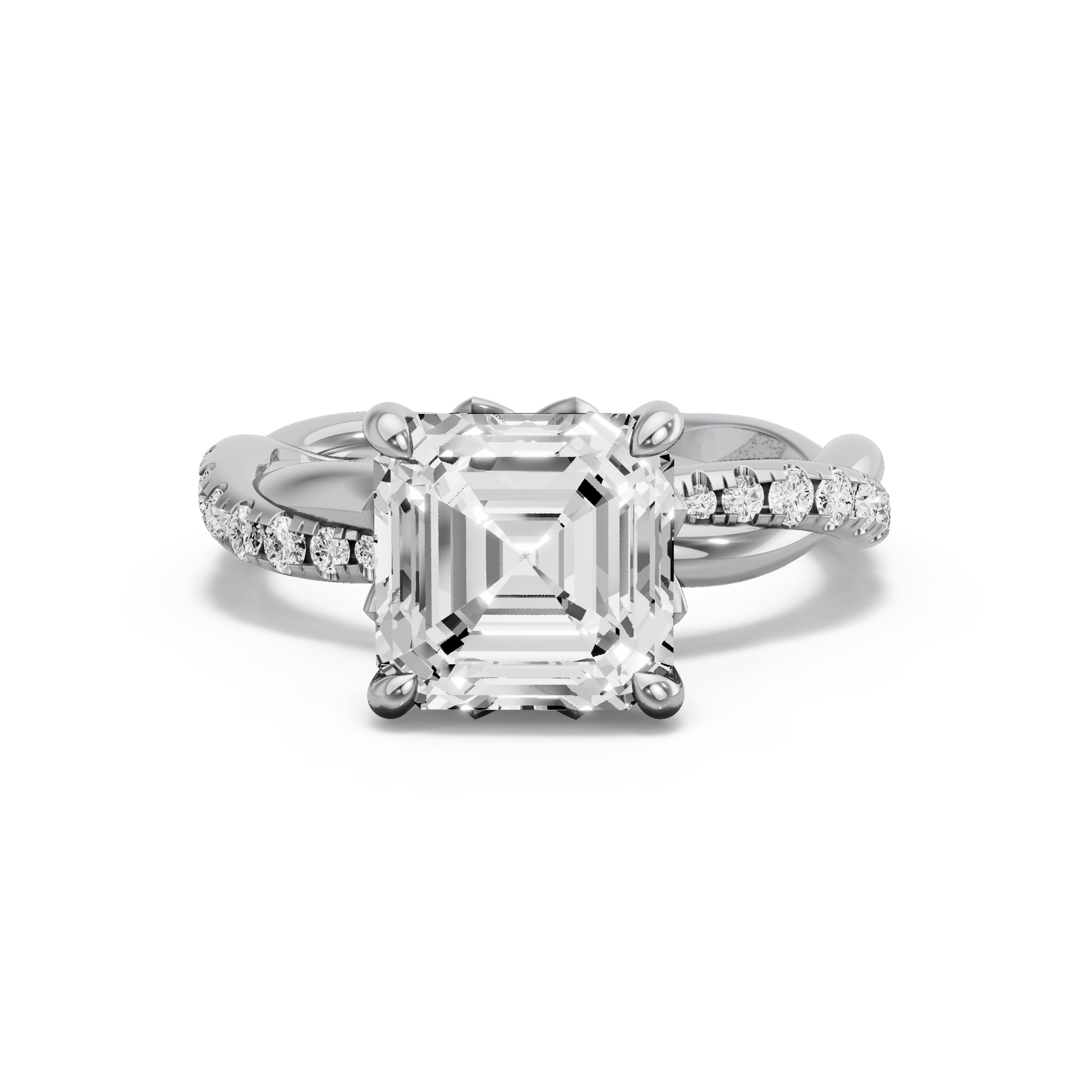 Image for Asscher Lotus Basket Ring with Rope Pave band in 14K Two Tone Rose Gold