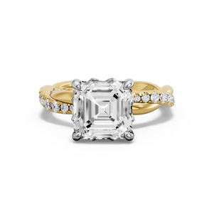 Image for Asscher Lotus Basket Ring with Rope Pave band