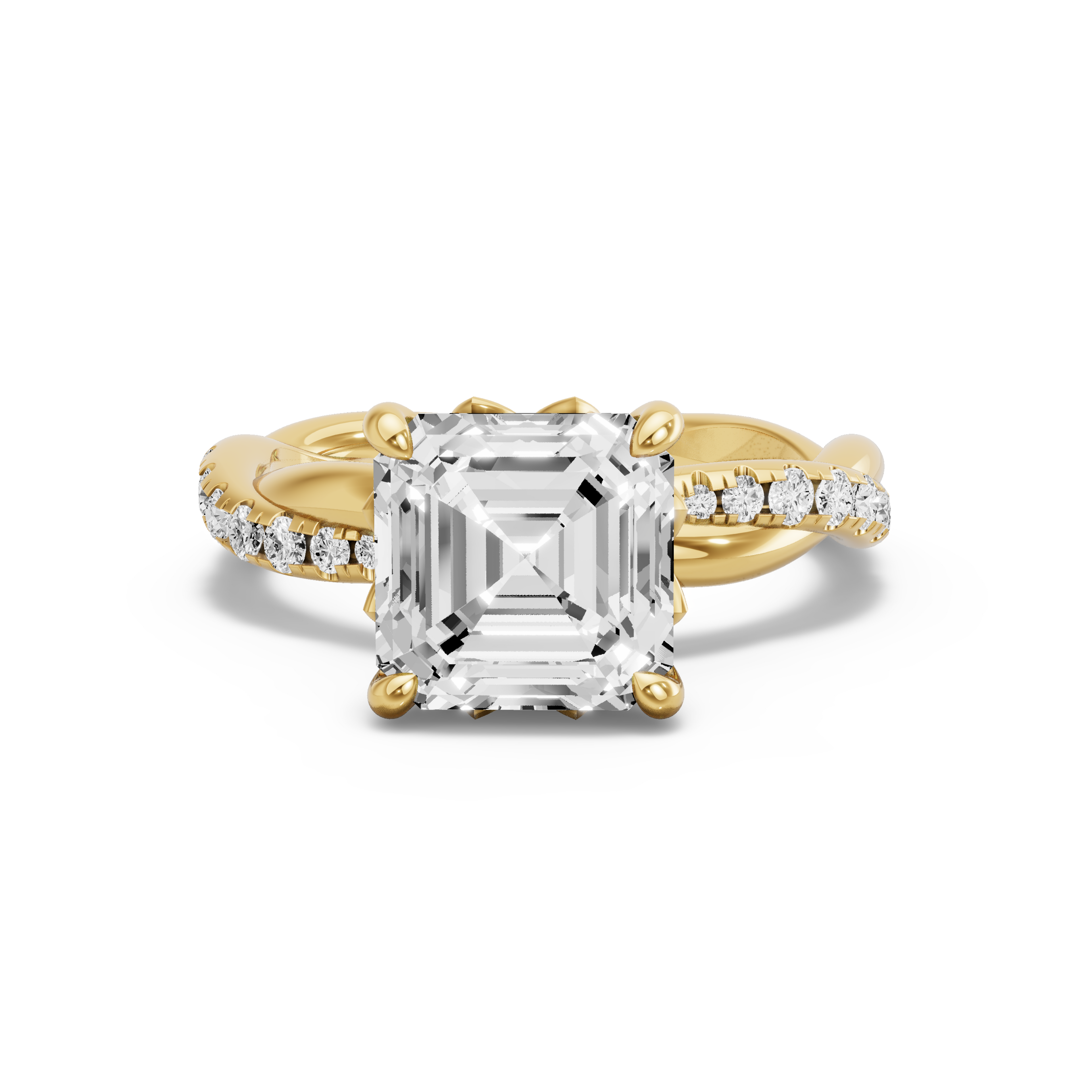Image for Asscher Lotus Basket Ring with Rope Pave band in 10K White Gold