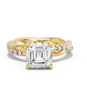 Image for Asscher Lotus Basket Ring with Rope Pave band