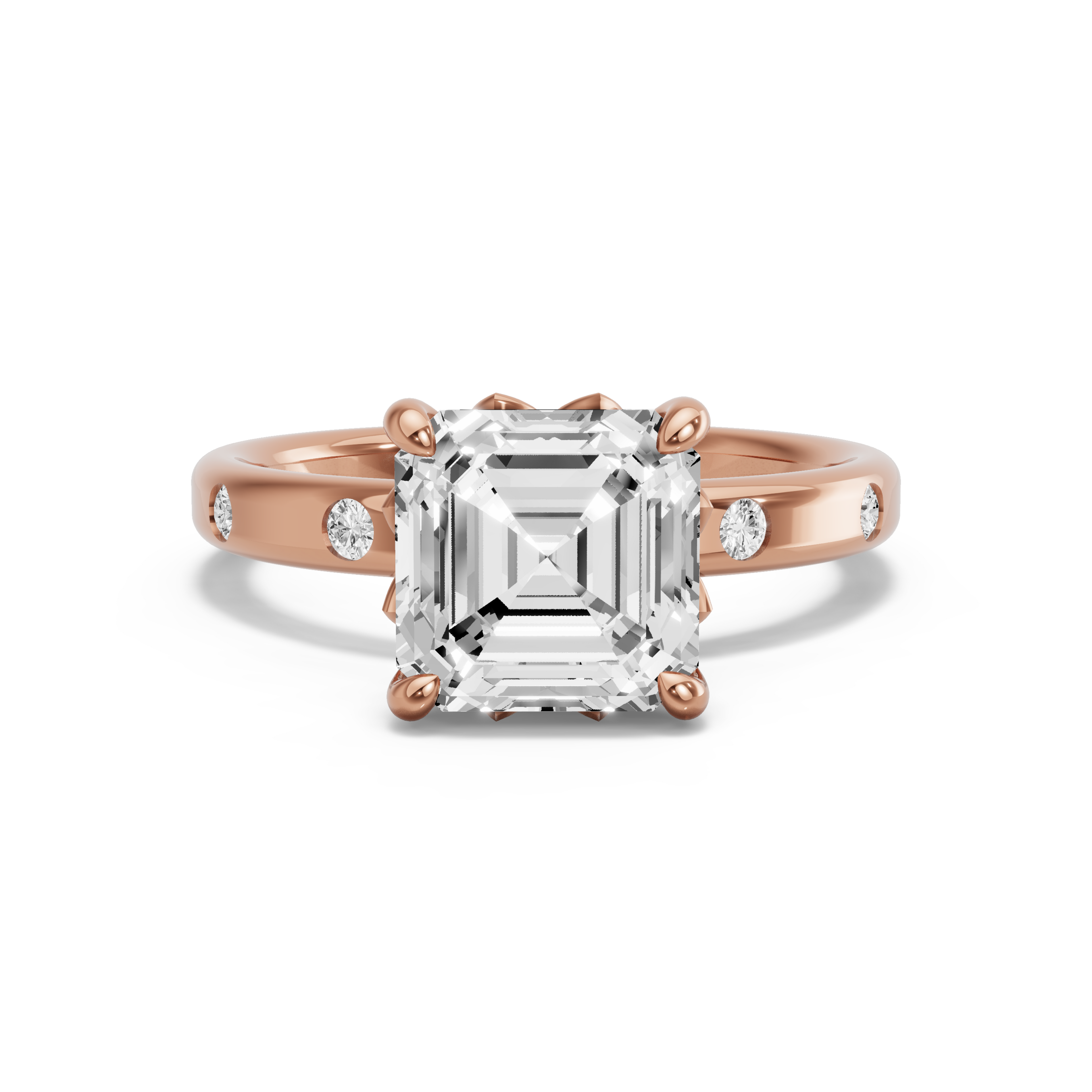 Image for Asscher Lotus Basket Ring with Sleek Accent band in 10K Yellow Gold