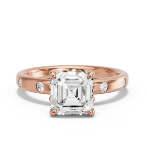 Image for Asscher Lotus Basket Ring with Sleek Accent band