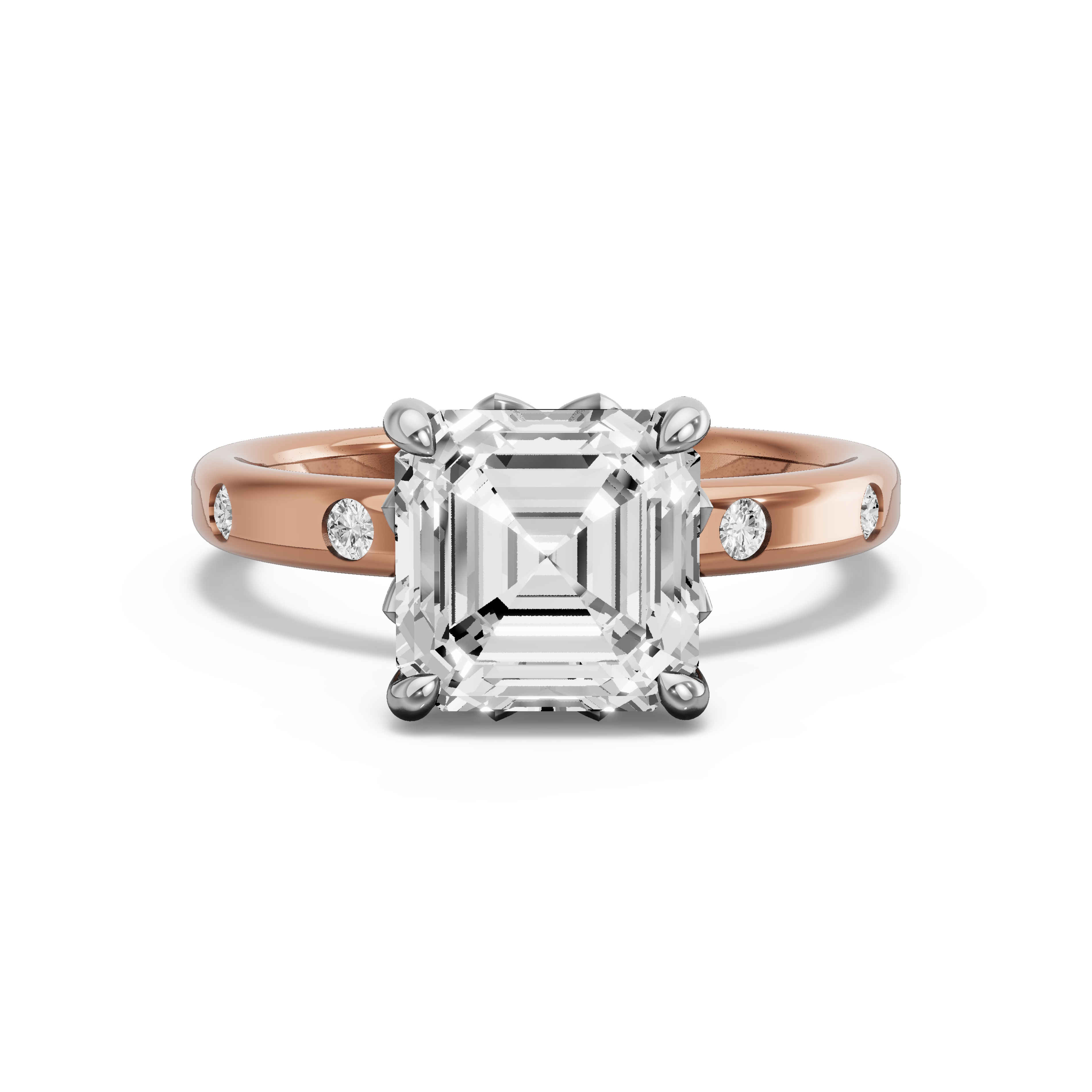 Image for Asscher Lotus Basket Ring with Sleek Accent band in 14K Two Tone Yellow Gold