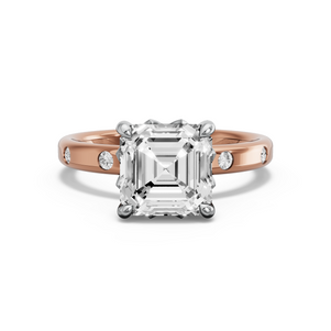 Image for Asscher Lotus Basket Ring with Sleek Accent band