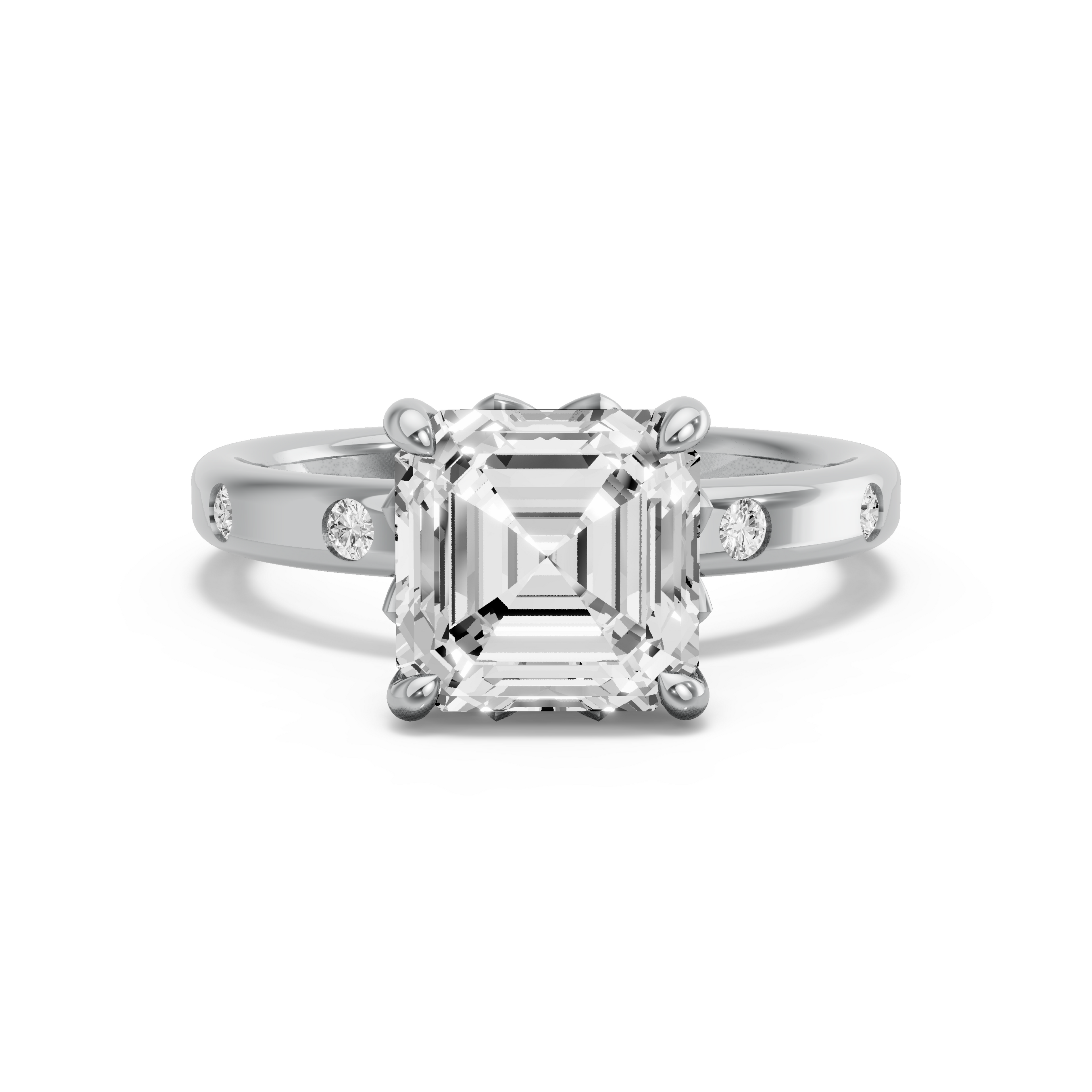 Image for Asscher Lotus Basket Ring with Sleek Accent band in 18K Two Tone Rose Gold