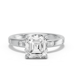 Image for Asscher Lotus Basket Ring with Sleek Accent band