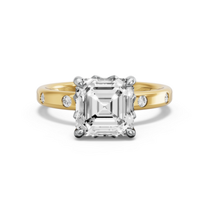 Image for Asscher Lotus Basket Ring with Sleek Accent band