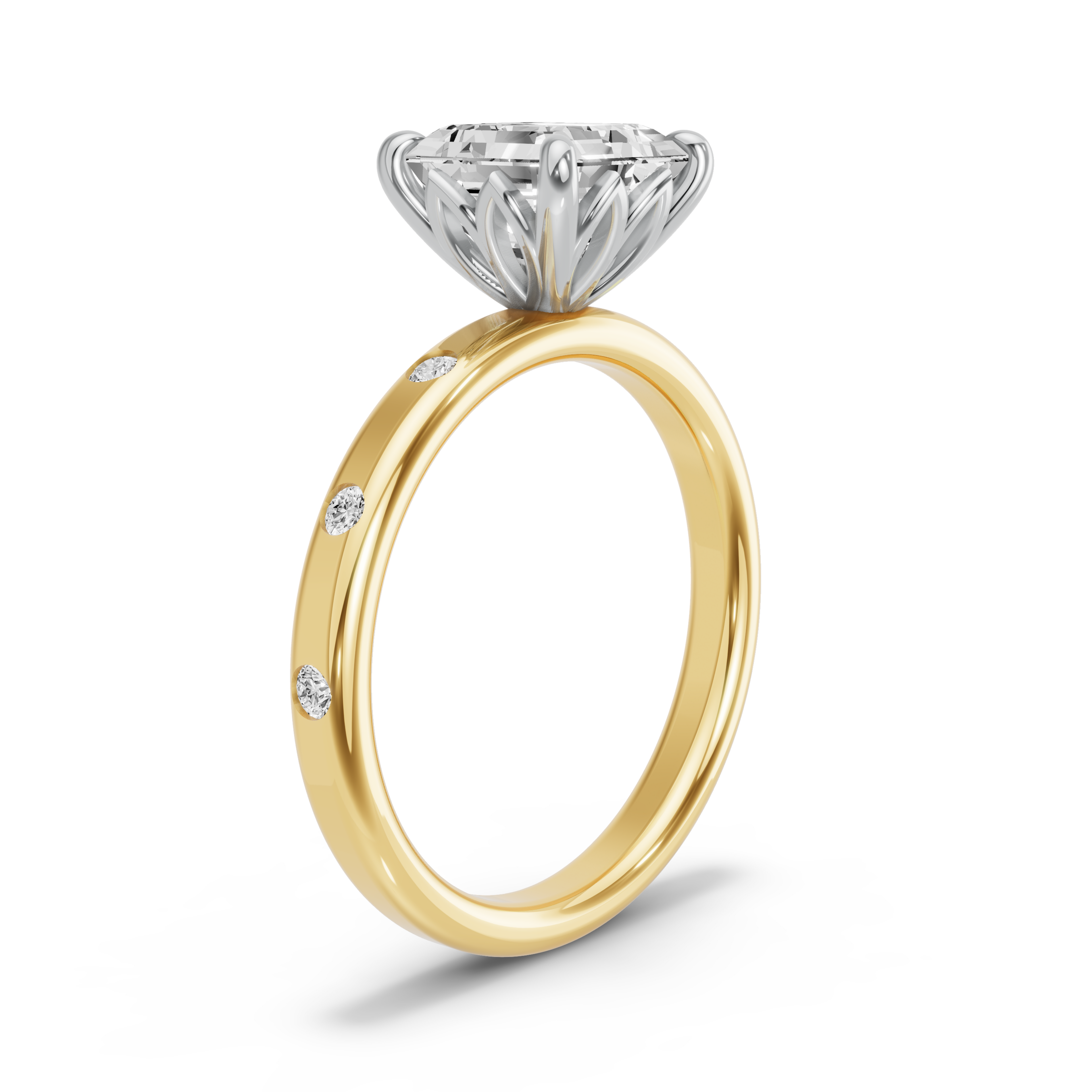 Image for Asscher Lotus Basket Ring with Sleek Accent band in 18K Rose Gold