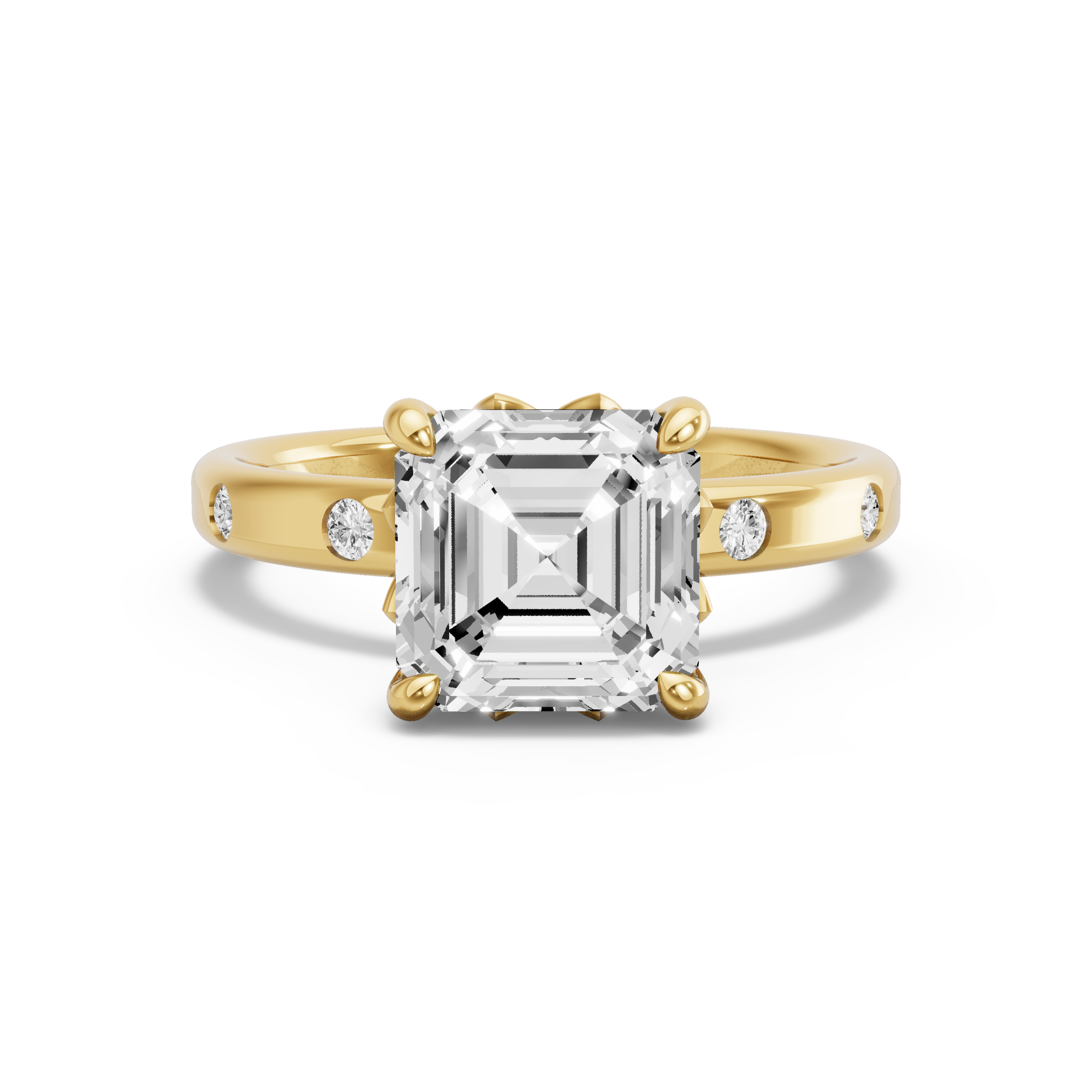 Image for Asscher Lotus Basket Ring with Sleek Accent band in 10K White Gold