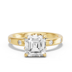 Image for Asscher Lotus Basket Ring with Sleek Accent band
