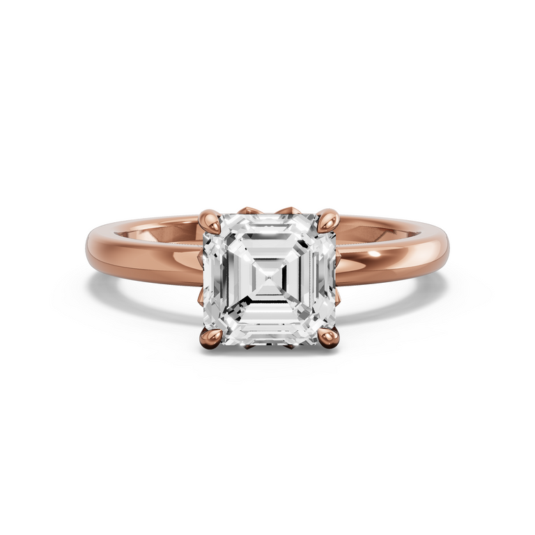 Image for Asscher Lotus Basket Ring with Solitaire band in 18K Yellow Gold