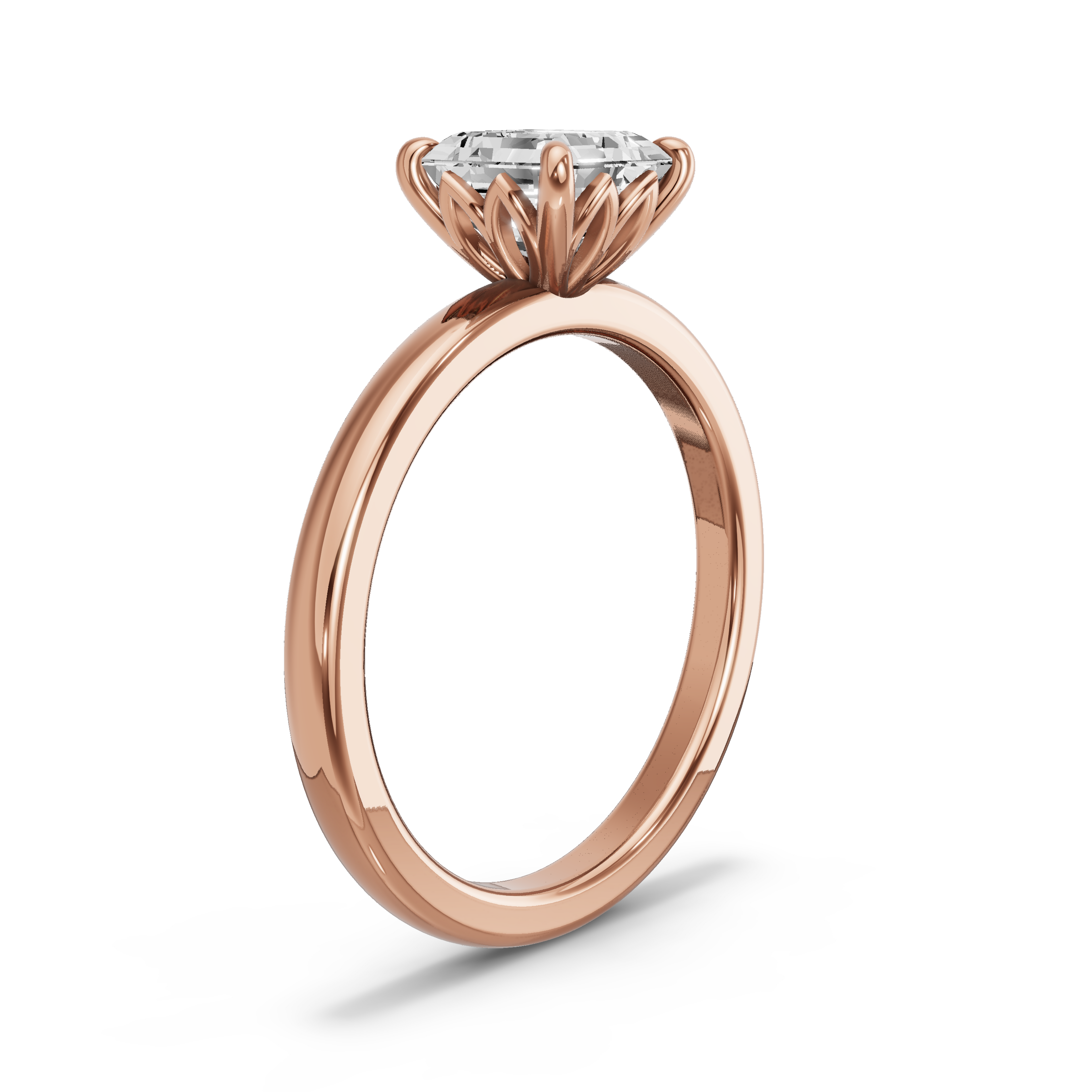 Image for Asscher Lotus Basket Ring with Solitaire band in 10K Yellow Gold