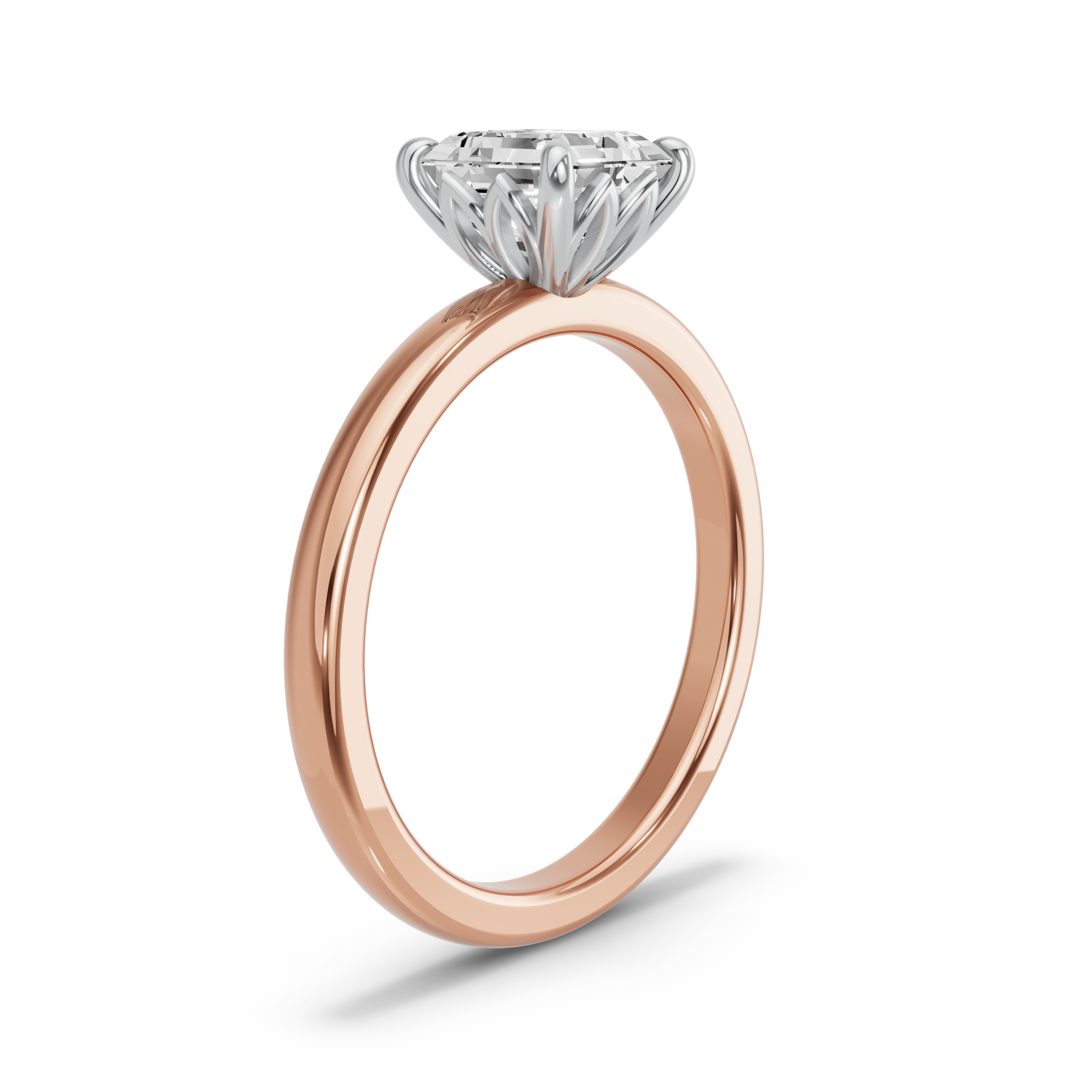 Image for Asscher Lotus Basket Ring with Solitaire band in 14K Two Tone Yellow Gold