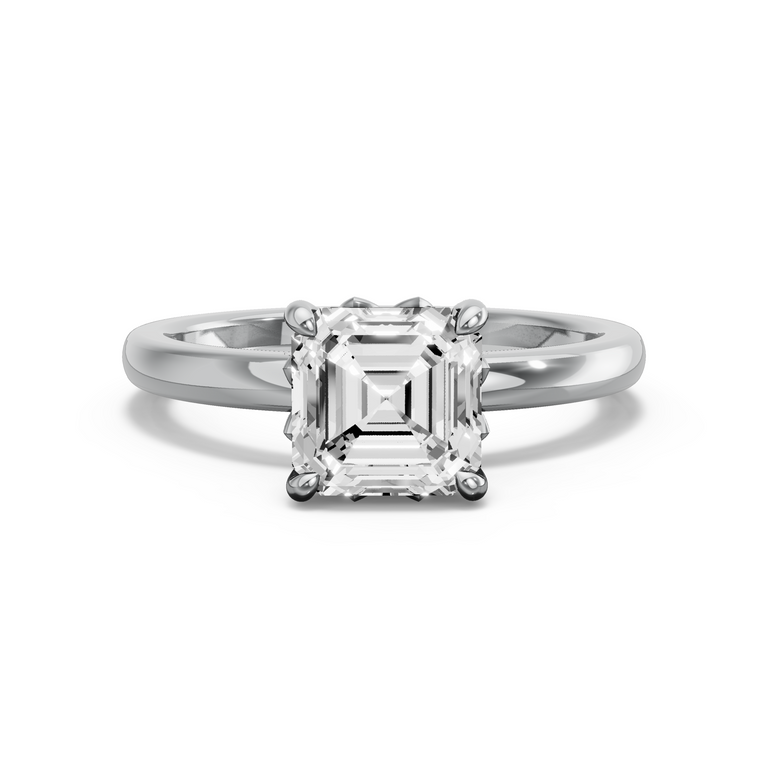 Image for Asscher Lotus Basket Ring with Solitaire band in 14K Two Tone Rose Gold