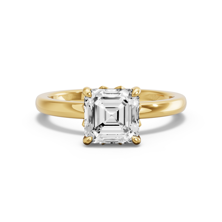 Image for Asscher Lotus Basket Ring with Solitaire band in 18K White Gold