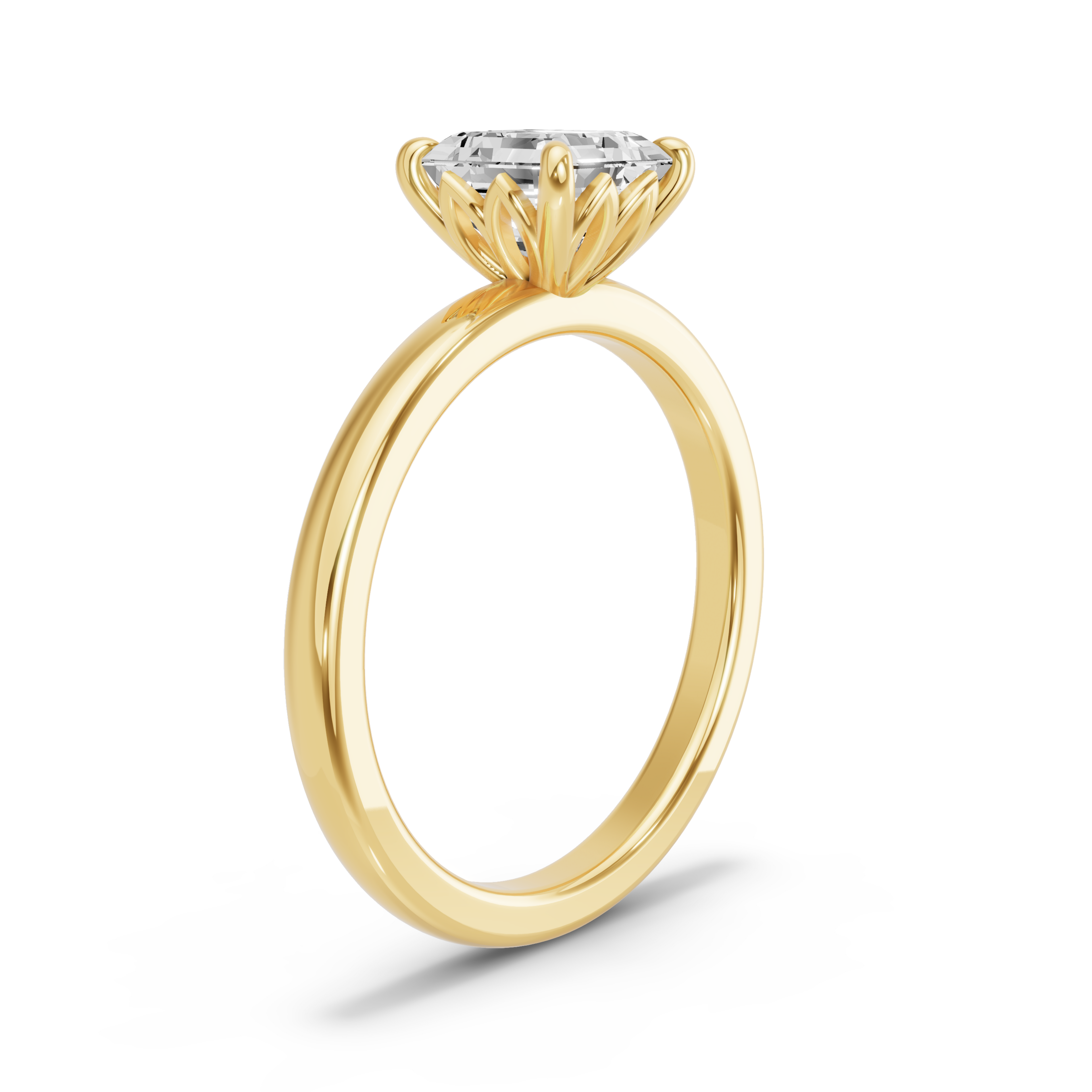 Image for Asscher Lotus Basket Ring with Solitaire band in 18K White Gold
