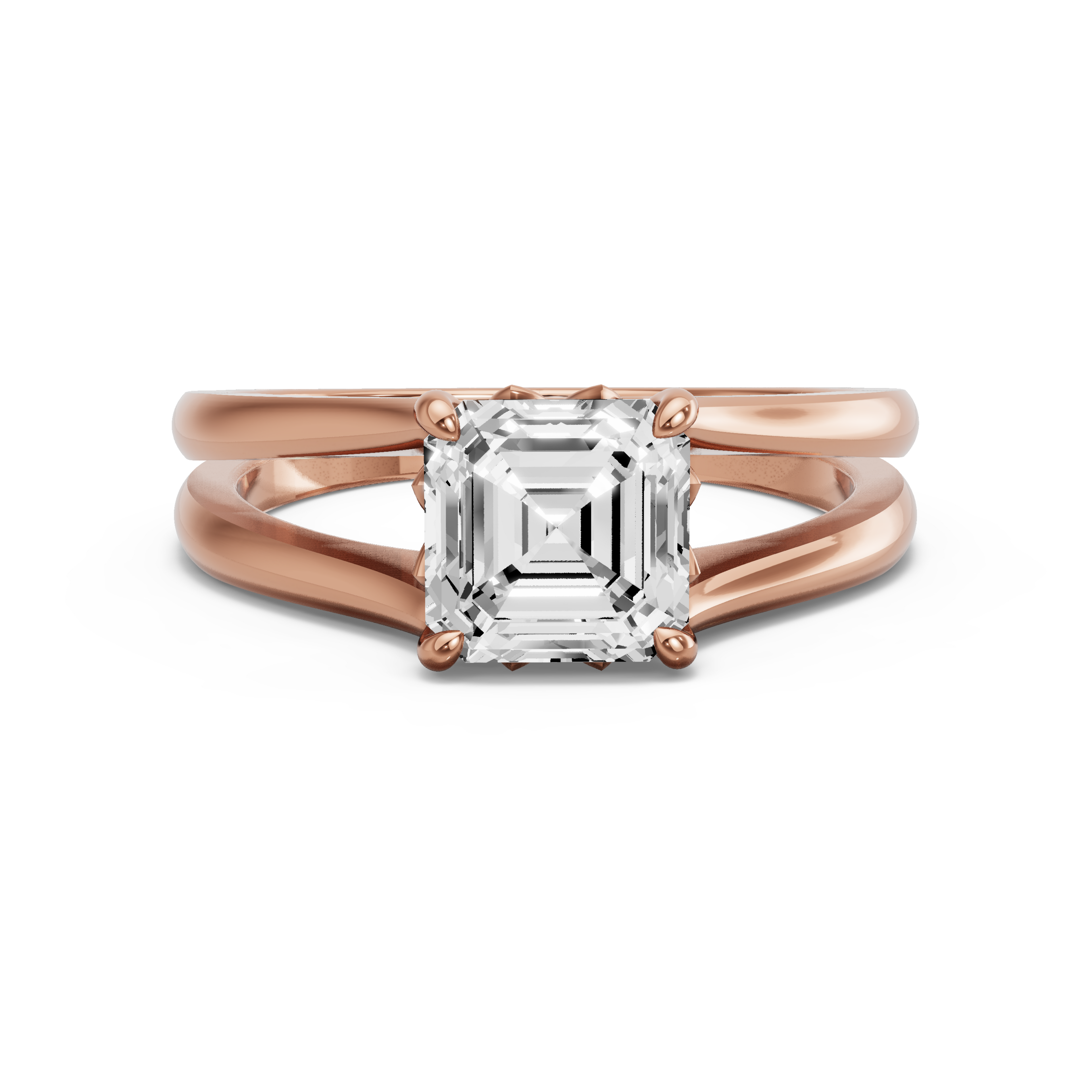 Image for Asscher Lotus Basket Ring with Split Ring Solitaire band in 18K Yellow Gold
