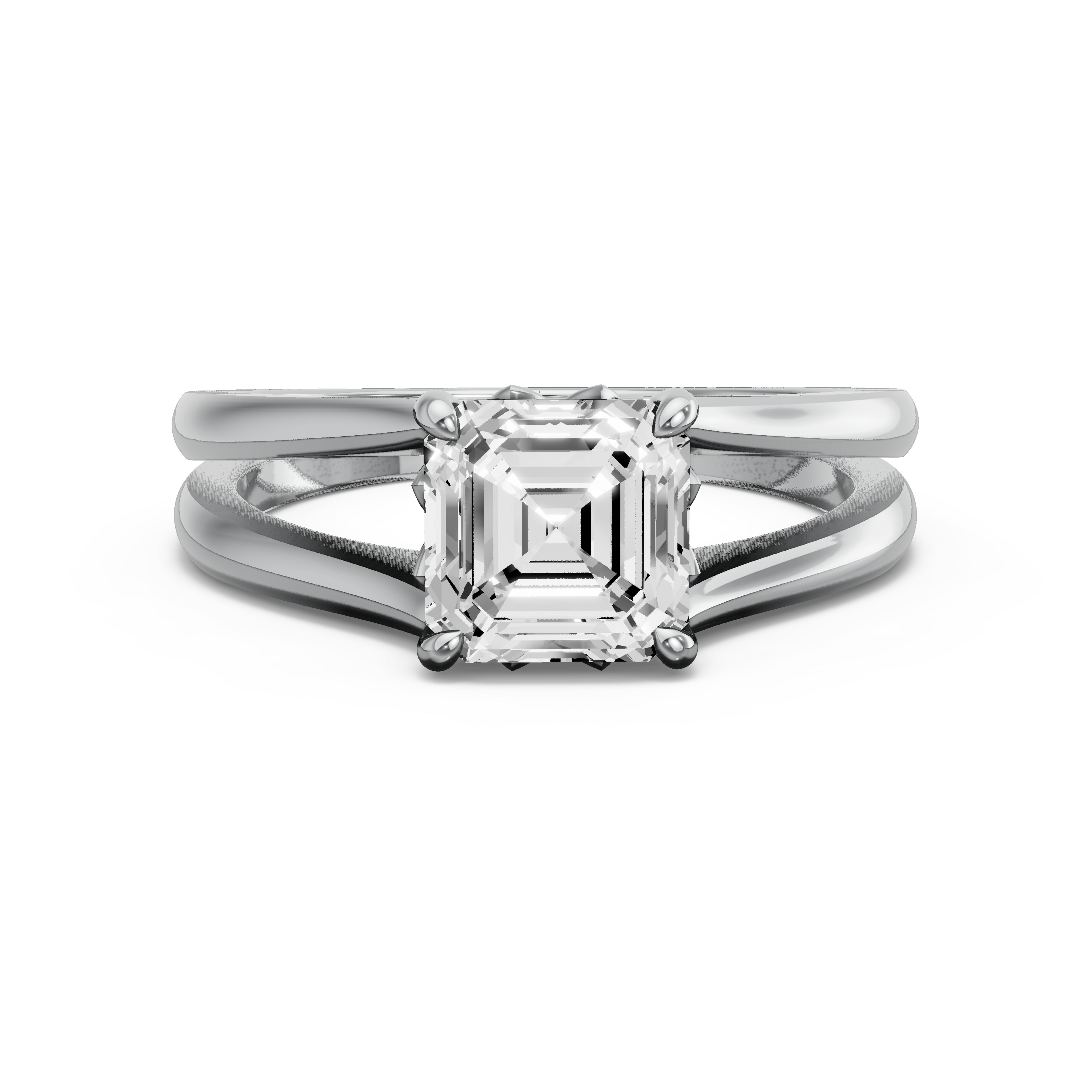 Image for Asscher Lotus Basket Ring with Split Ring Solitaire band in 14K Two Tone Rose Gold