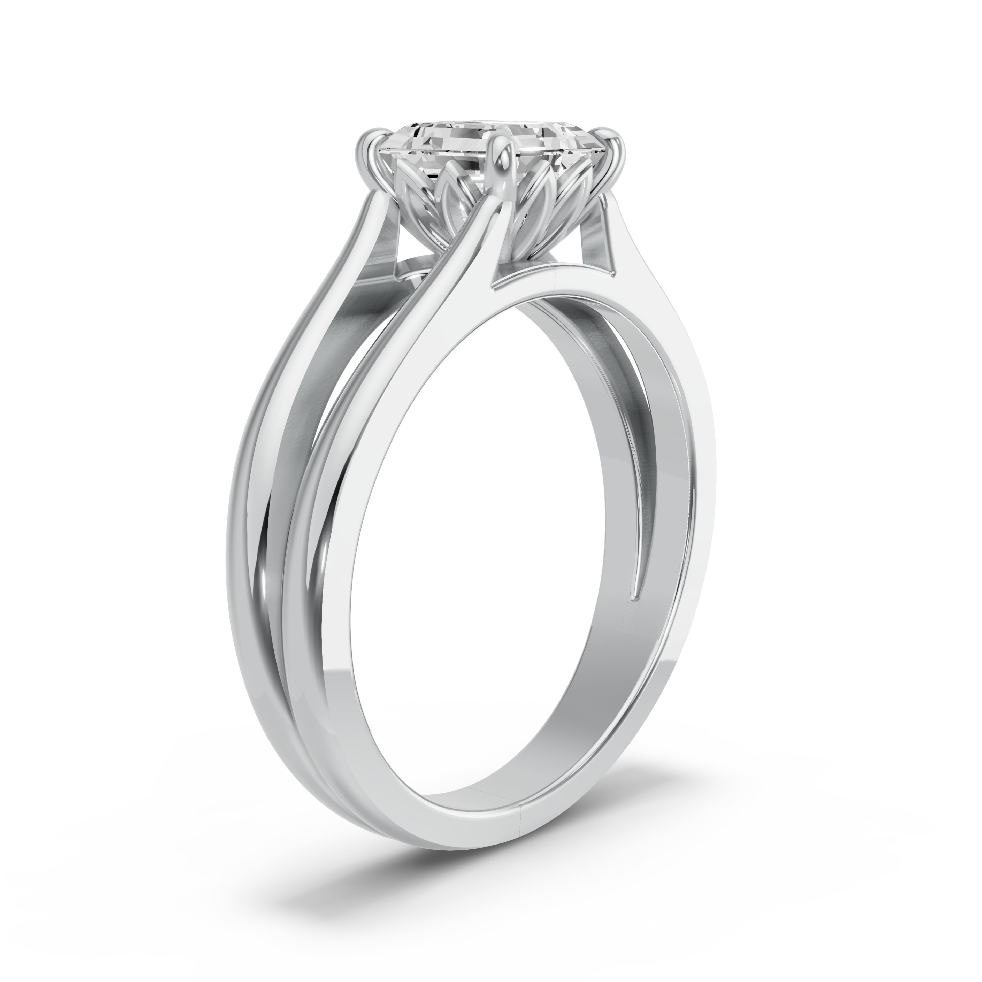 Image for Asscher Lotus Basket Ring with Split Ring Solitaire band in 14K Two Tone Rose Gold