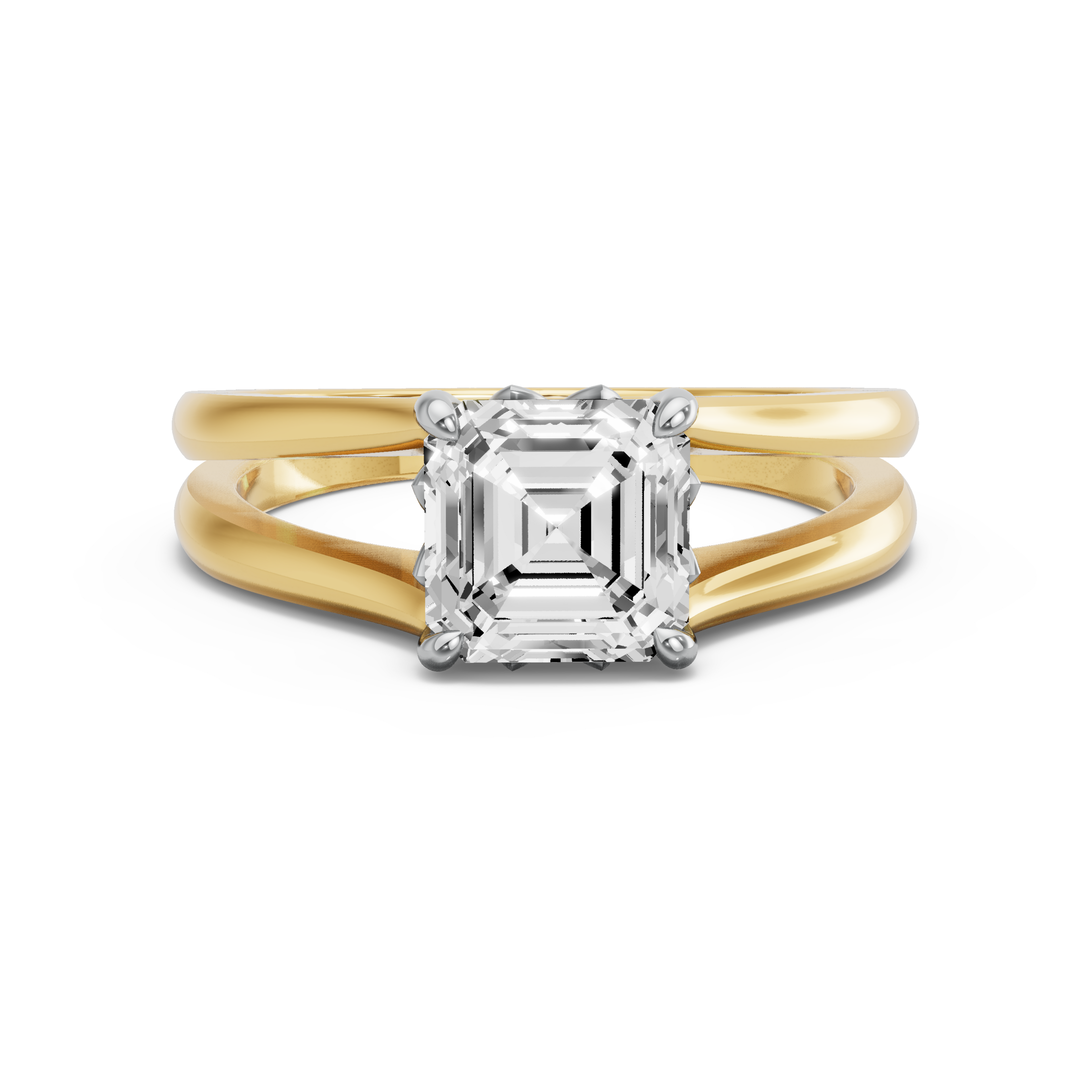 Image for Asscher Lotus Basket Ring with Split Ring Solitaire band in 14K Rose Gold