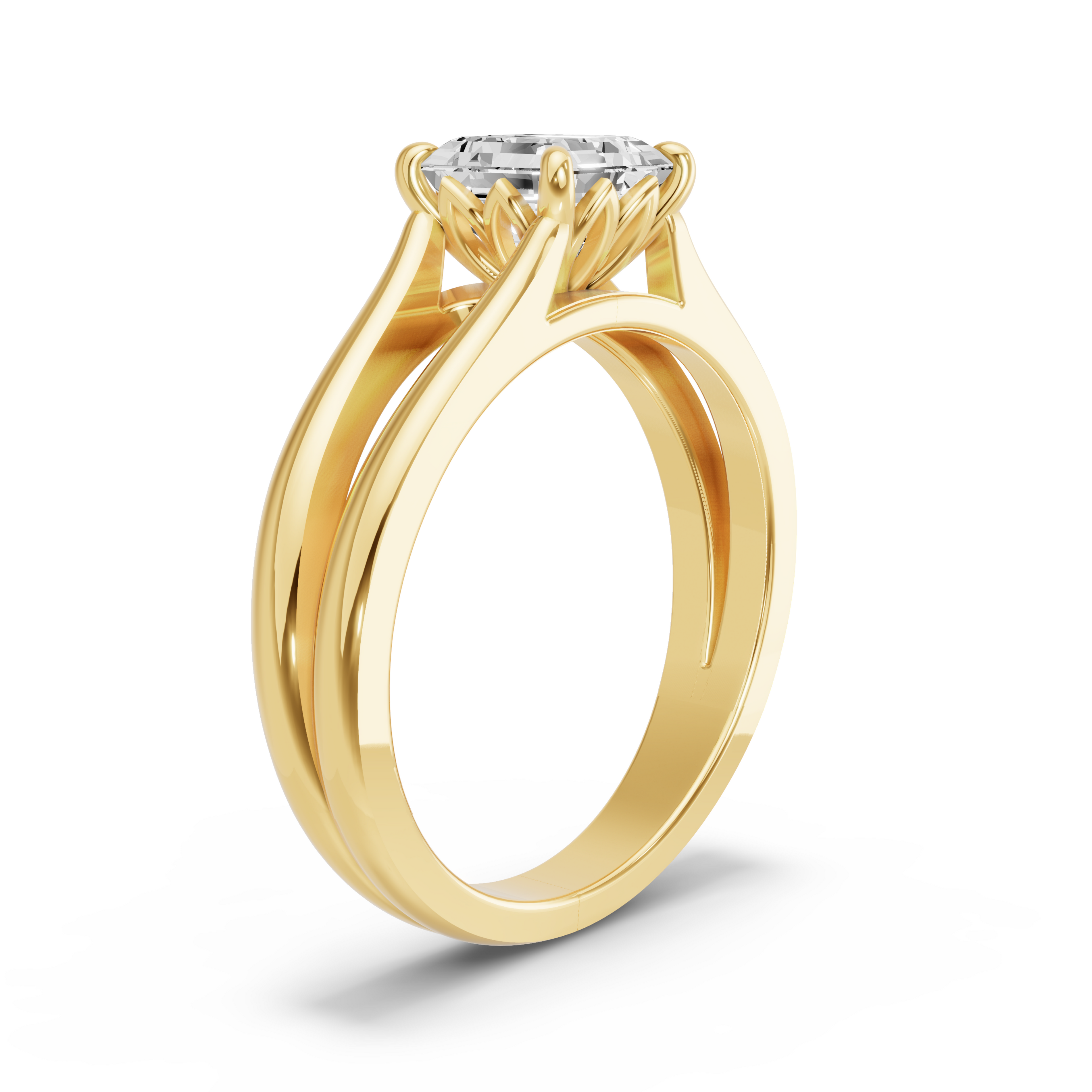 Image for Asscher Lotus Basket Ring with Split Ring Solitaire band in 18K White Gold