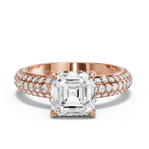 Image for Asscher Lotus Basket Ring with Triple Row Pave band