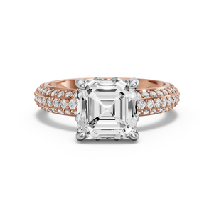 Image for Asscher Lotus Basket Ring with Triple Row Pave band
