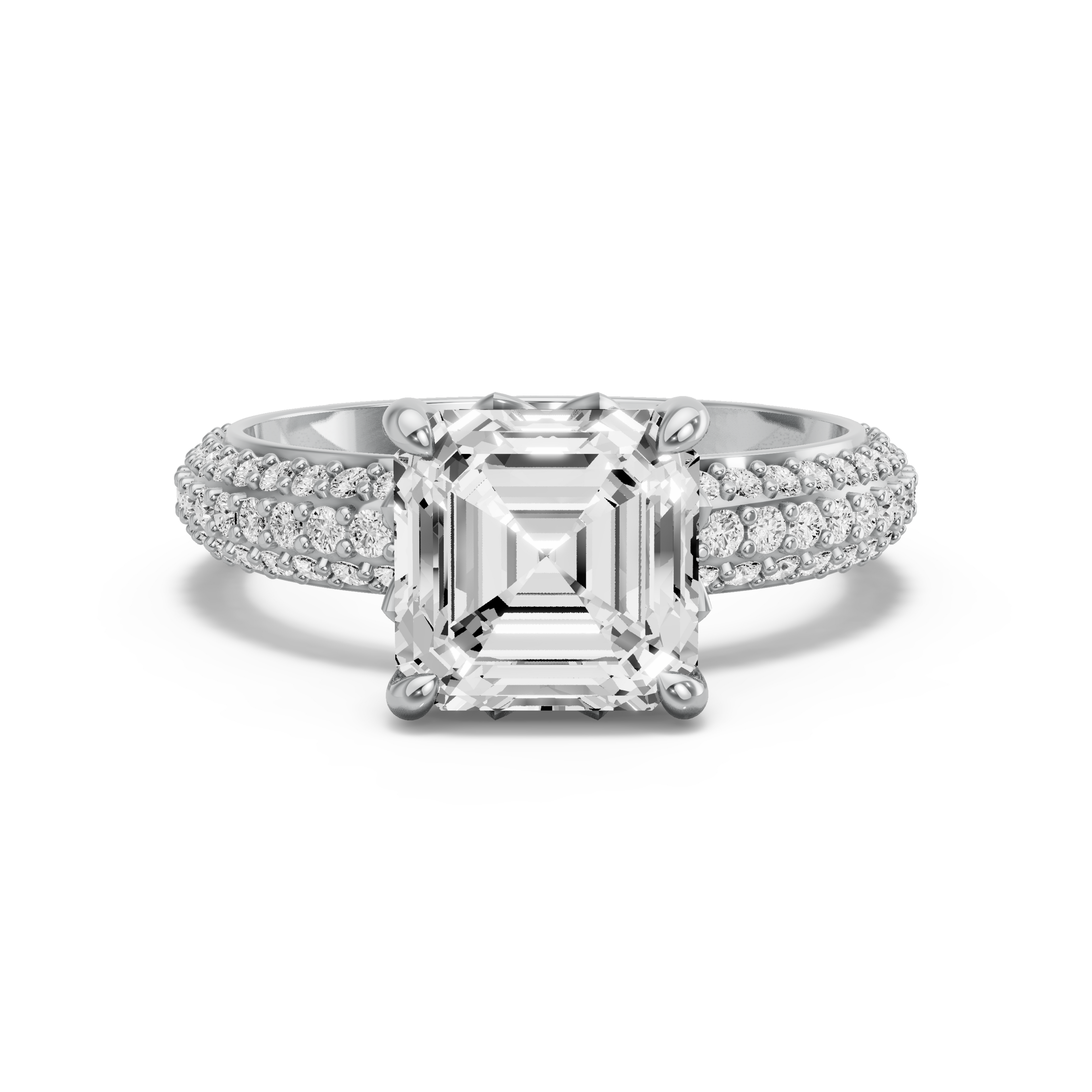 Image for Asscher Lotus Basket Ring with Split Ring Solitaire band in 950 Platinum