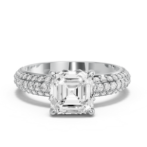 Image for Asscher Lotus Basket Ring with Triple Row Pave band