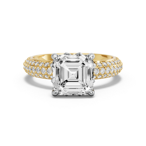 Image for Asscher Lotus Basket Ring with Triple Row Pave band