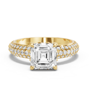 Image for Asscher Lotus Basket Ring with Triple Row Pave band