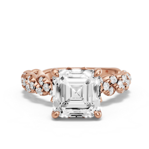 Image for Asscher Lotus Basket Ring with Twist Pave band