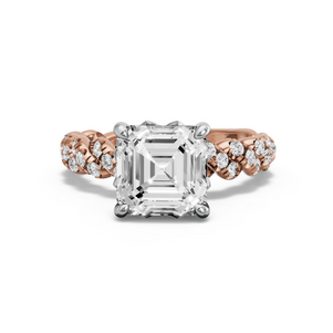 Image for Asscher Lotus Basket Ring with Twist Pave band