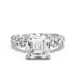 Image for Asscher Lotus Basket Ring with Twist Pave band