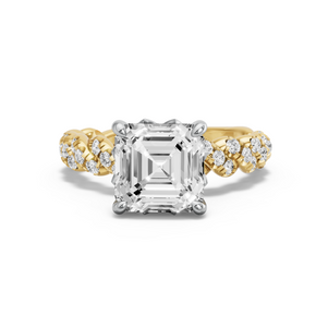 Image for Asscher Lotus Basket Ring with Twist Pave band