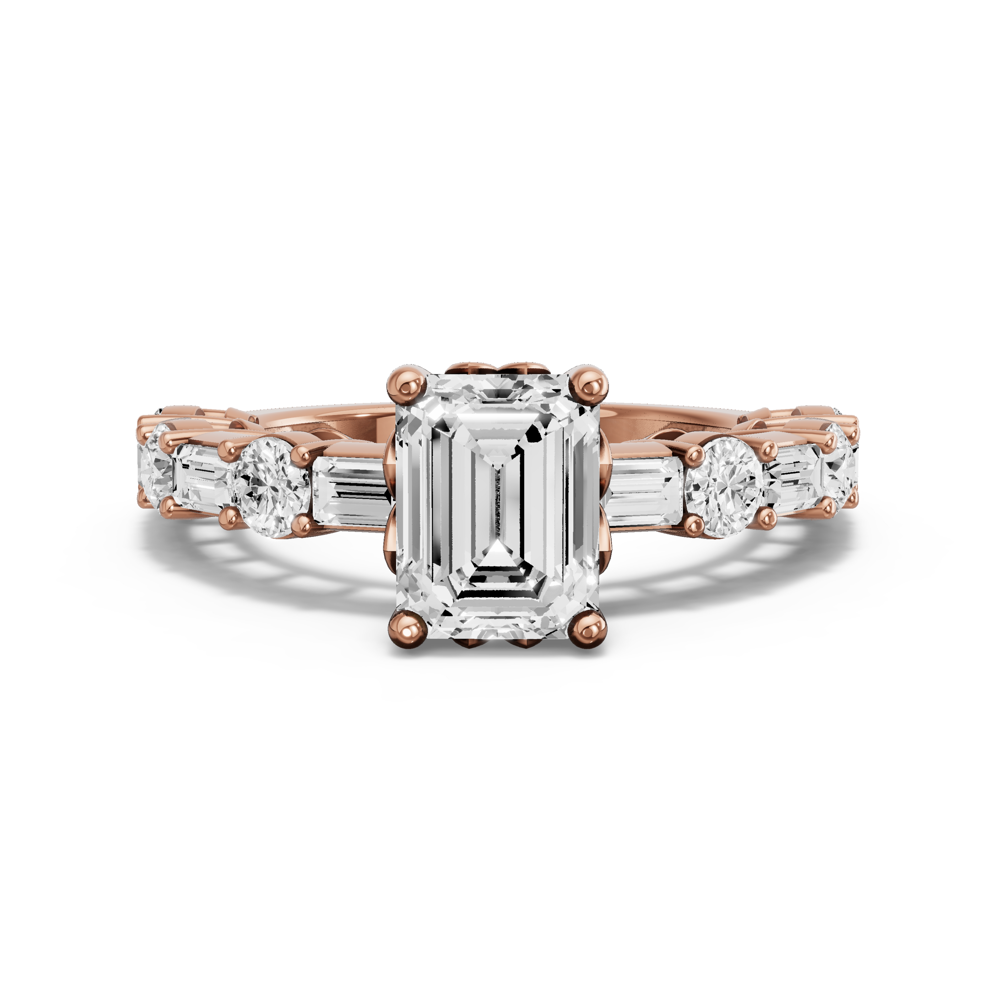 Image for Emerald Lotus Basket Ring with Alternating Baguette band in 10K Rose Gold