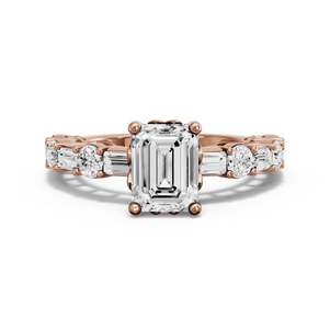 Image for Emerald Lotus Basket Ring with Alternating Baguette band