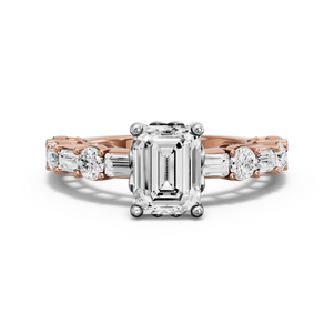 Image for Emerald Lotus Basket Ring with Alternating Baguette band