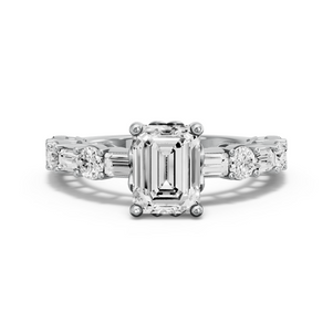 Image for Emerald Lotus Basket Ring with Alternating Baguette band
