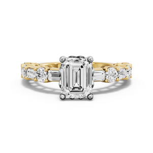 Image for Emerald Lotus Basket Ring with Alternating Baguette band