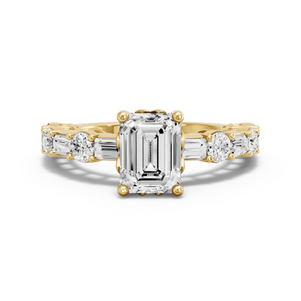Image for Emerald Lotus Basket Ring with Alternating Baguette band