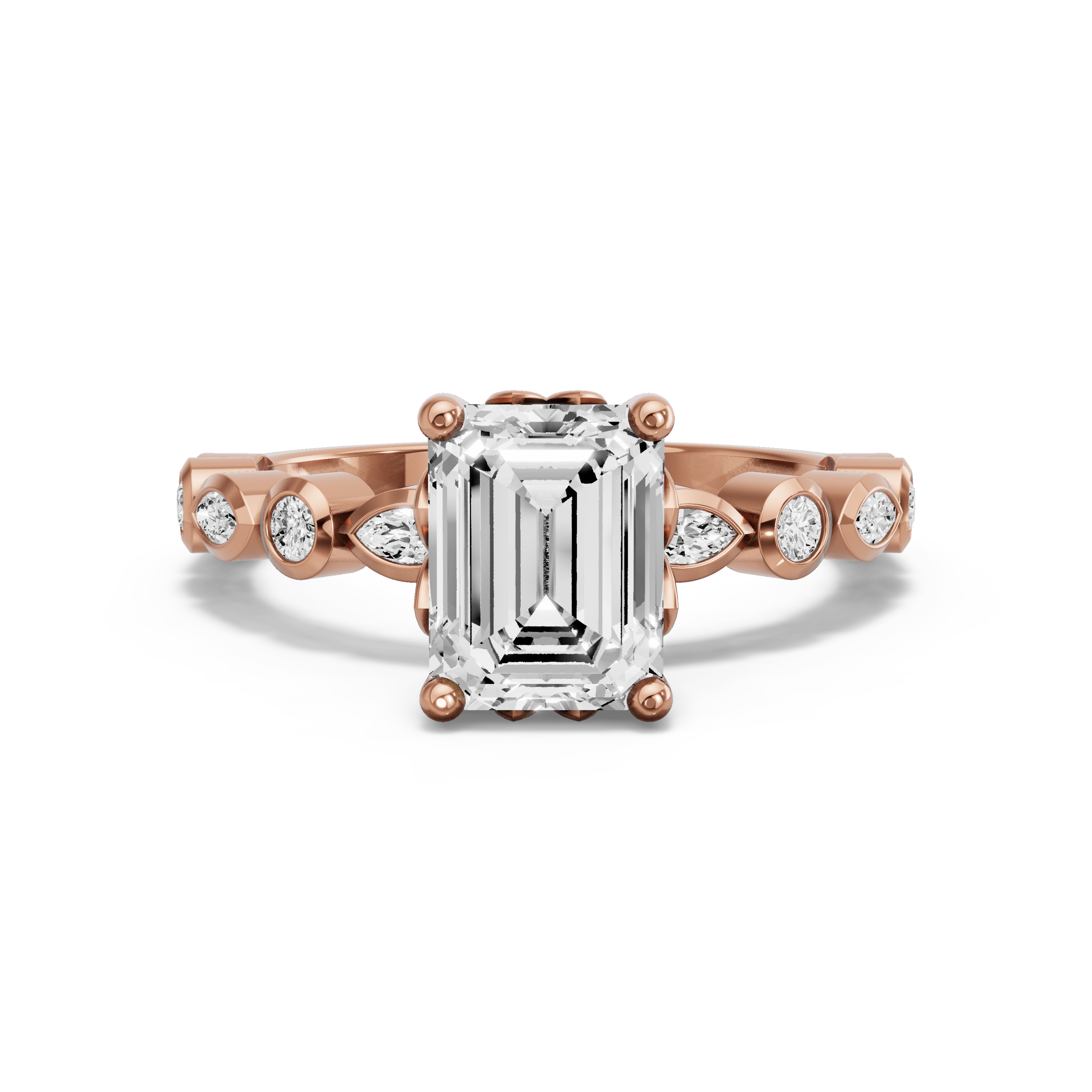Image for Emerald Lotus Basket Ring with Alternating Marquise band in 10K Rose Gold