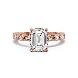 Image for Emerald Lotus Basket Ring with Alternating Marquise band