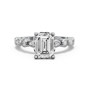 Image for Emerald Lotus Basket Ring with Alternating Marquise band