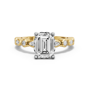 Image for Emerald Lotus Basket Ring with Alternating Marquise band
