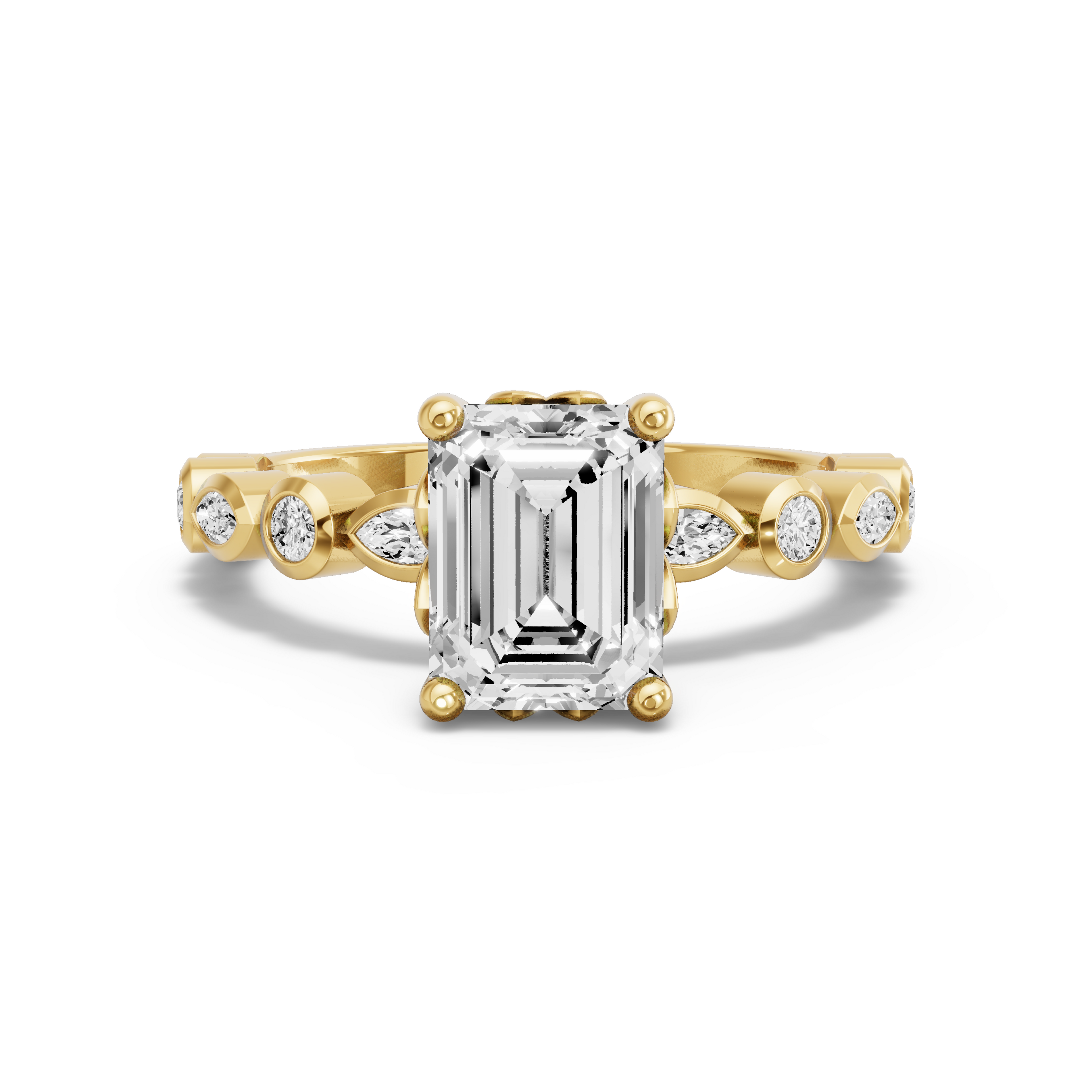Image for Emerald Lotus Basket Ring with Alternating Marquise band in 10K Yellow Gold