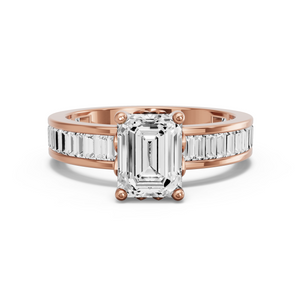Image for Emerald Lotus Basket Ring with Baguette Channel band