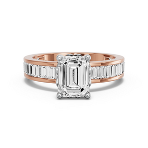 Image for Emerald Lotus Basket Ring with Baguette Channel band